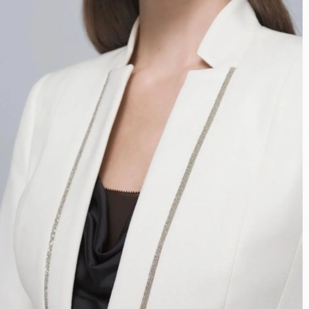 White House Black Market Ballchain Ecru/Ivory Tuxedo Evening Blazer Size 4 New - Picture 3 of 8